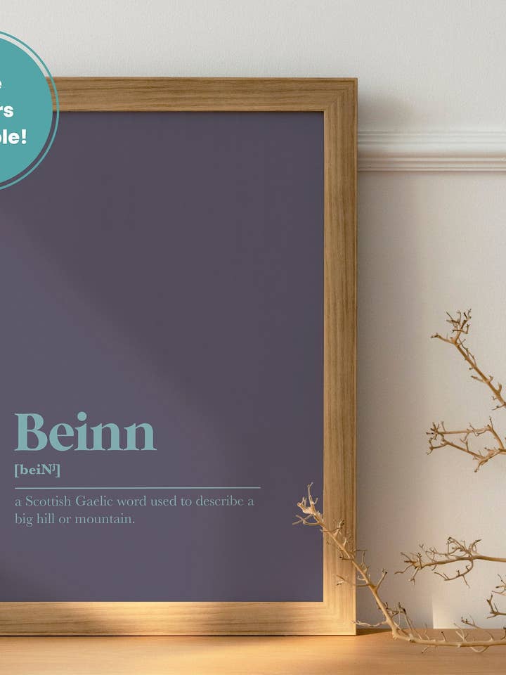 Beinn Mountain Hillwalking Adventure Travel Gaelic Dictionary UNFRAMED PRINT for wholesale by Kalloway Design