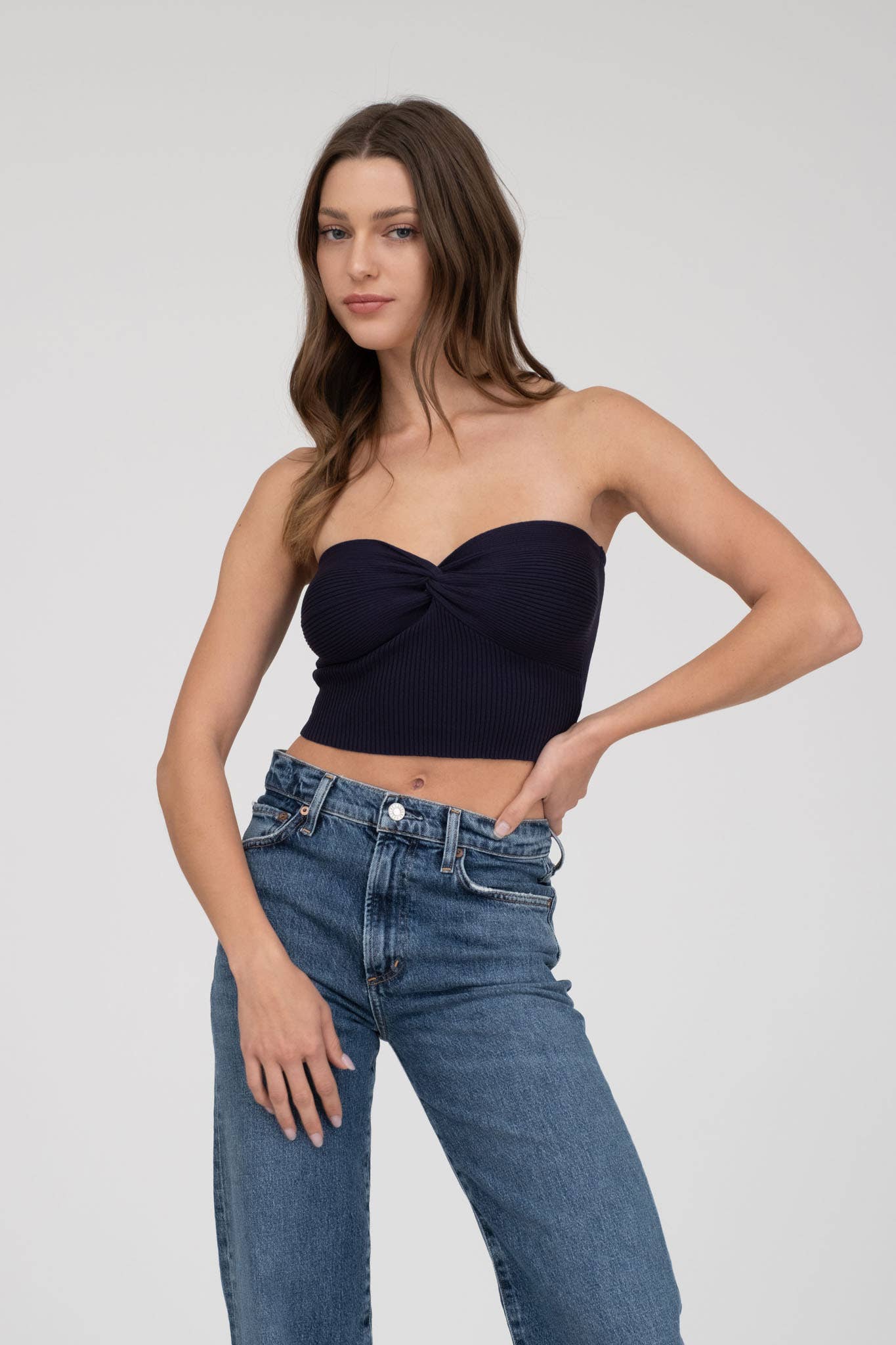 The Workshop Studio - Wholesale Knit Top - Women's - STRAPLESS TWIST FRONT KNIT CROP TOP (PRE-ORDER)43