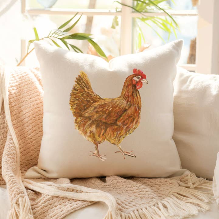Coussin Poule Rustique - Décoration Maison Inspirée de la Nature et de la Ferme pour la vente par MerikaArt