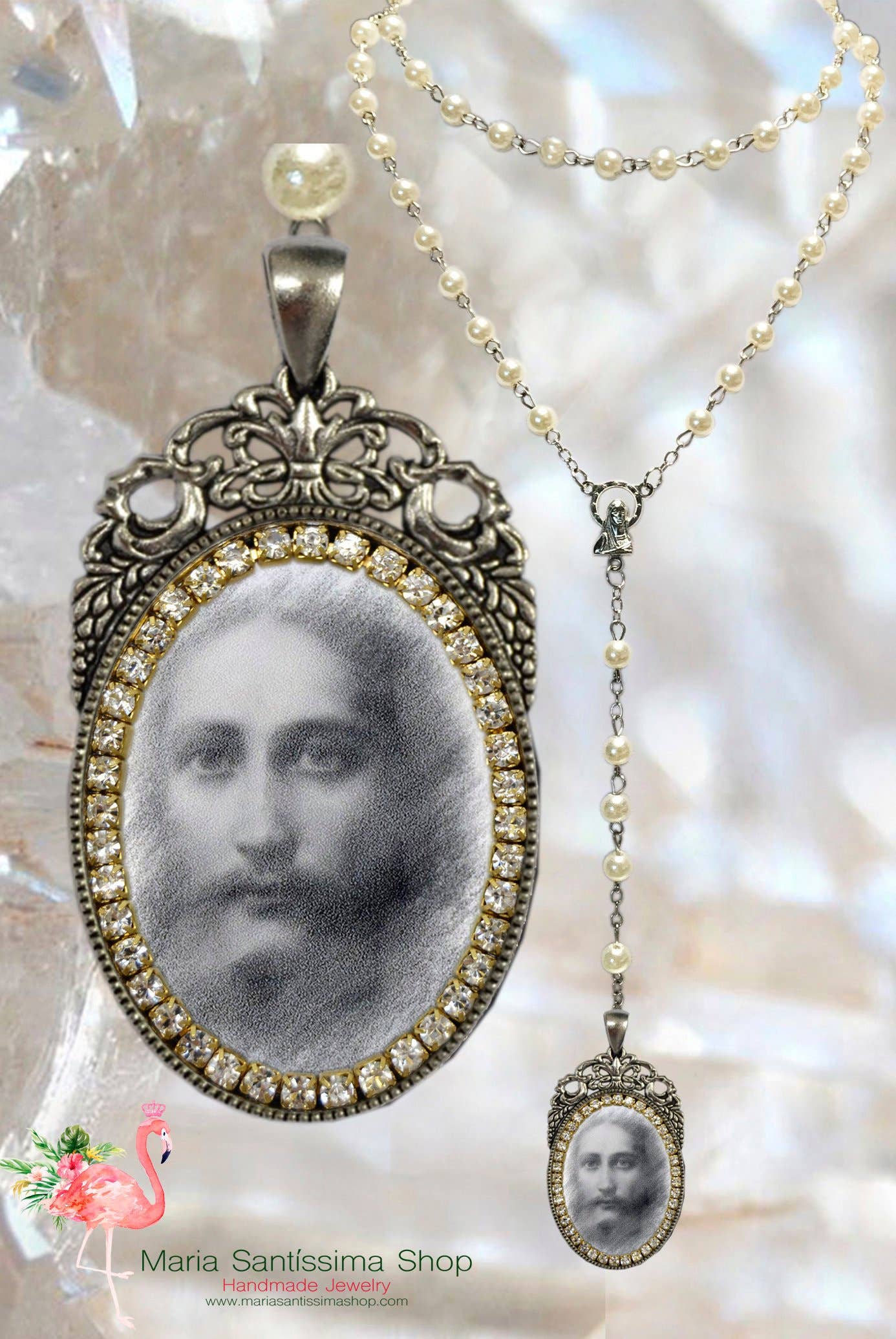 MariaSantissimaShop – Engroshandel Halskæde med vedhæng – Jesus Kristus håndlavet rosenkrans med religiøs kristen medaljon vedhæng0