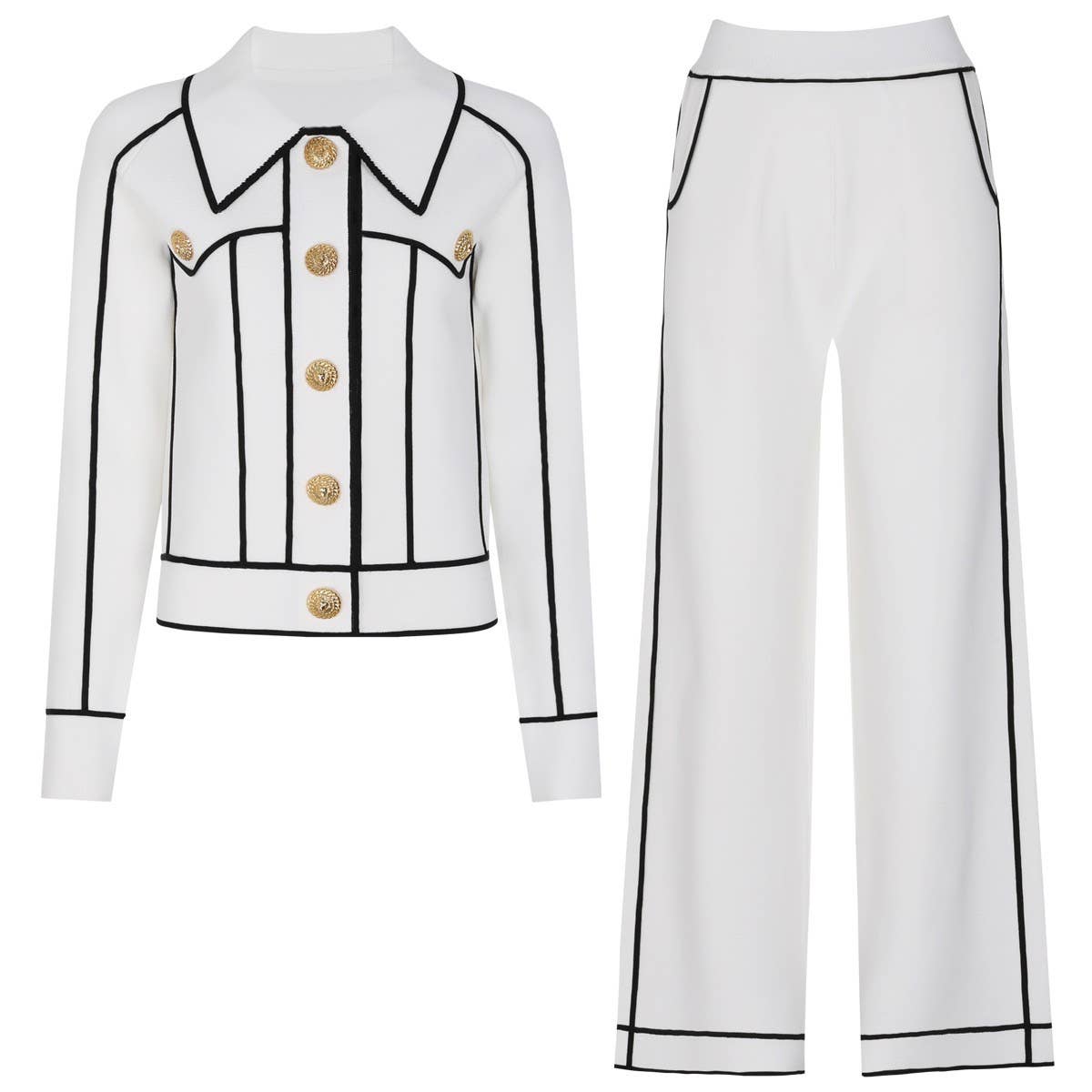 Productseeker – wholesale Top & pants set (NOT Loungewear) – Women's – SET276Y Striped Knit Cardigan Jacket and Casual Pants Set1