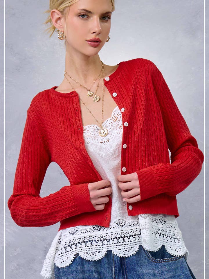 MDS3617-Sophisticated Braided Knit Button Down Cardigan for wholesale by La Miel