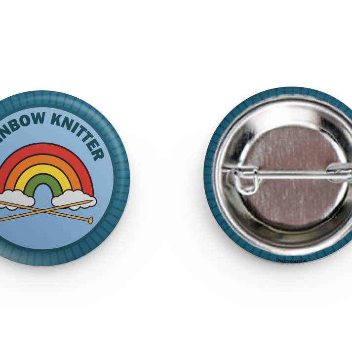 Camp Stitchwood - Wholesale Lapel Pin/Button - Rainbow Knitter Knitting Merit Badge