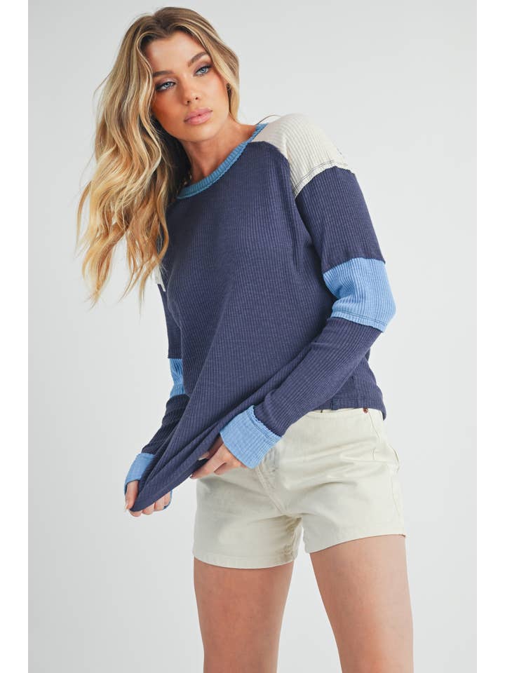 AEMI + CO - Wholesale Knit Top - Women's - 8327EK Gretel Colorblock Layering Top 1