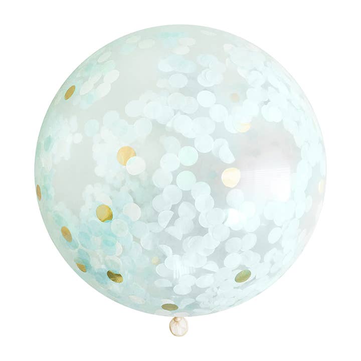 Jumbo Confetti Balloon - Light Blue & Gold for wholesale by Paperboy
