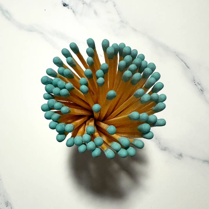 Party Matches | Aqua Tip | 4 inch | 30 count | Glass & Cork for wholesale by Amaryllis Park