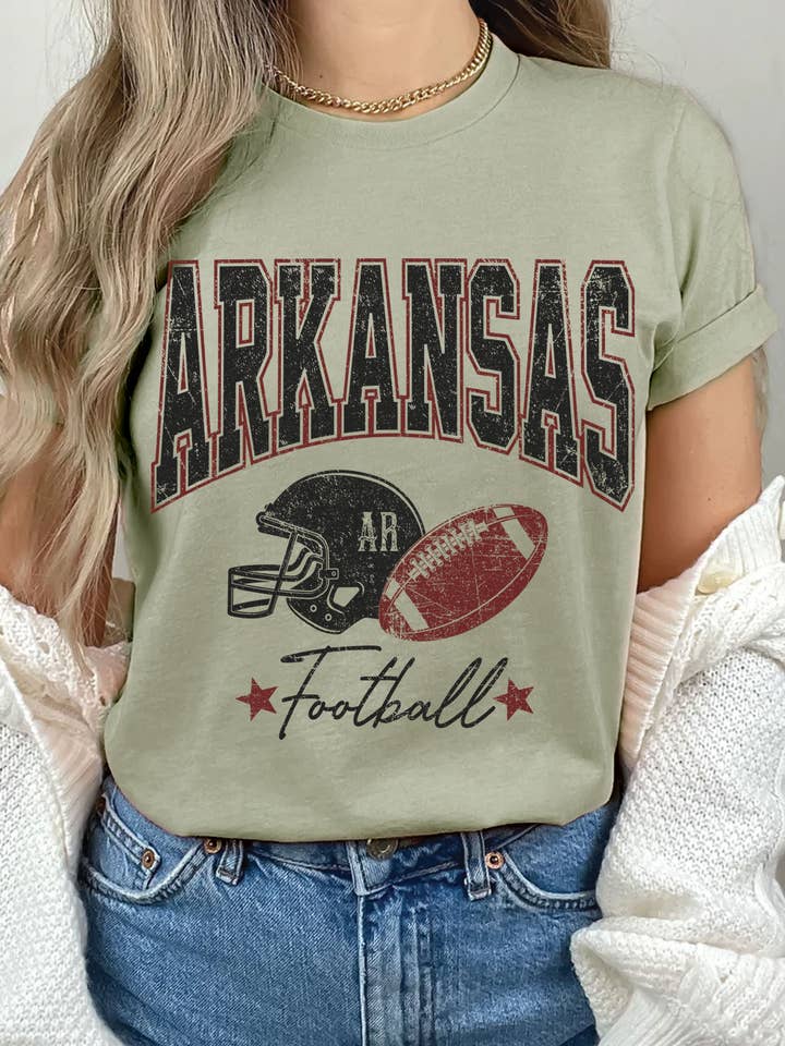 Rustee Clothing - Wholesale Screen Printed T-Shirt - Women's - ARKANSAS FOOTBALL GRAPHIC TSHIRTS1