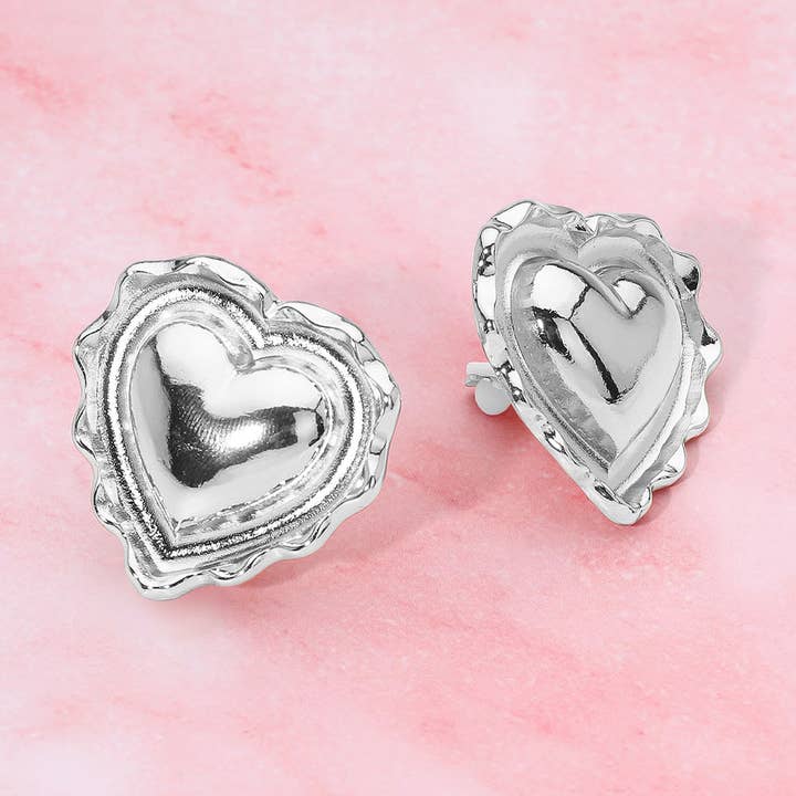 Sensibling Corp. - Wholesale Clip-On Earrings - Puffy Metal Heart Clip On Earrings2