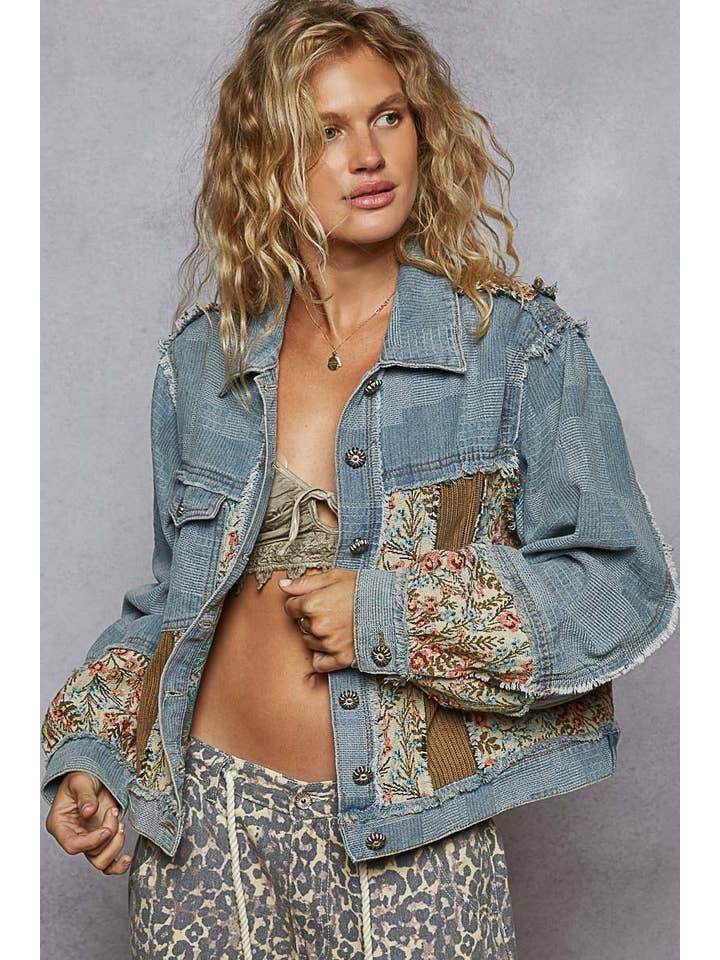 Pol Clothing - Wholesale Denim Jacket - Women's - Vintage wahsed semi cropped denim jacket