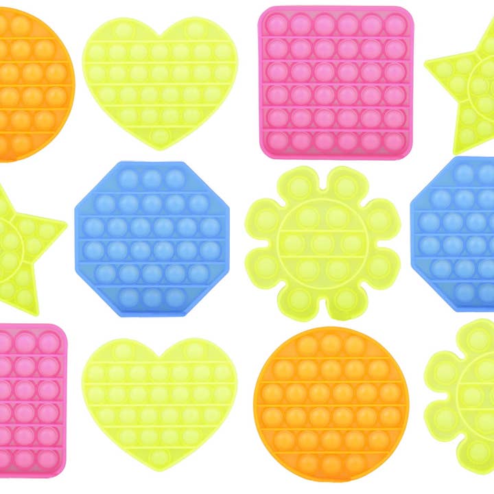 1 Neon Geometric Shape Bubble Pop Fidget Toy Game Wrap for wholesale by Curious Minds Toys