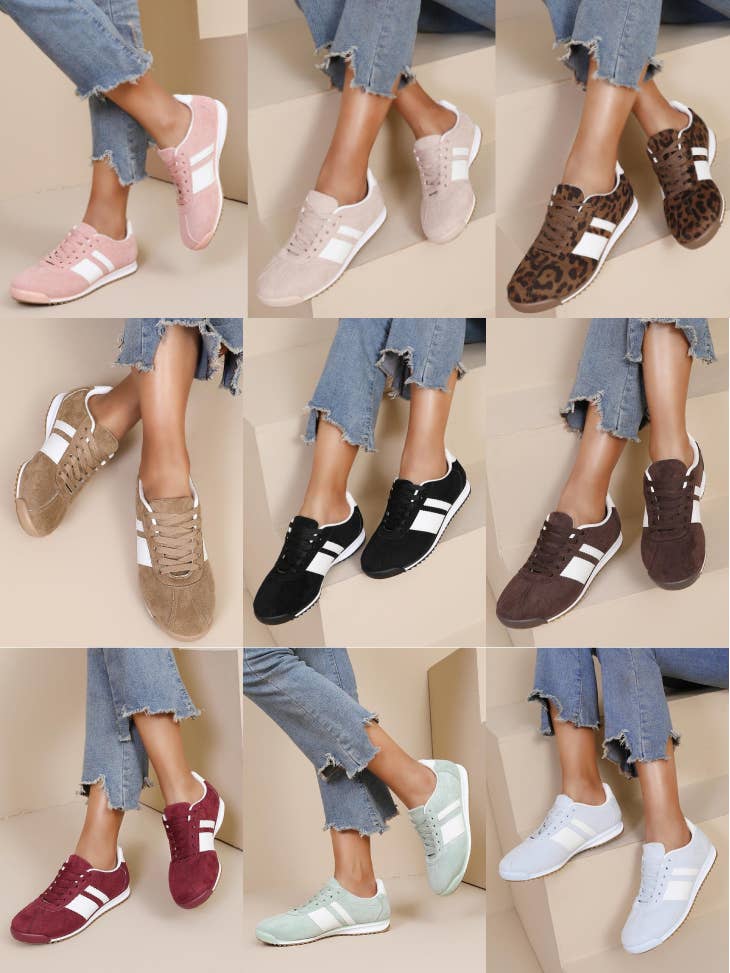 No Doubt Shoes - Wholesale Lifestyle Sneakers - Women's - ROUND TOE SIDE LINE STRIPPED DETAILED GUM SOLE SNEAKERS 46