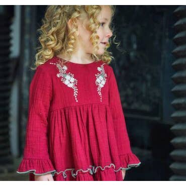 Liten Flicka Klänning Bambu Bordeaux Broderad för wholesale av La ormiga