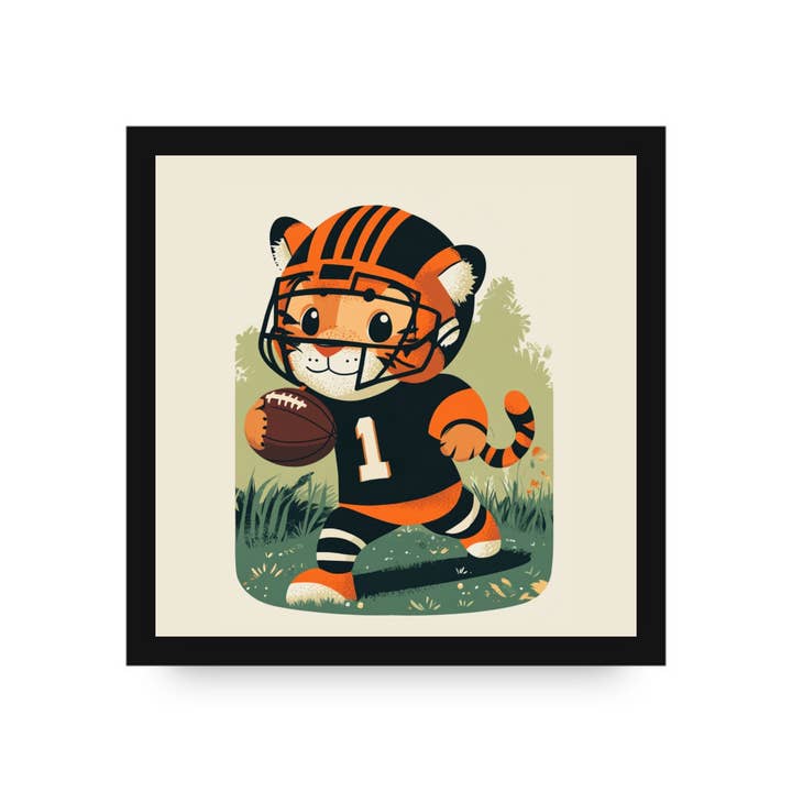 Tucker the Touchdown Tiger Framed Canvas by DLJ for wholesale by Dancing Littles Jungle