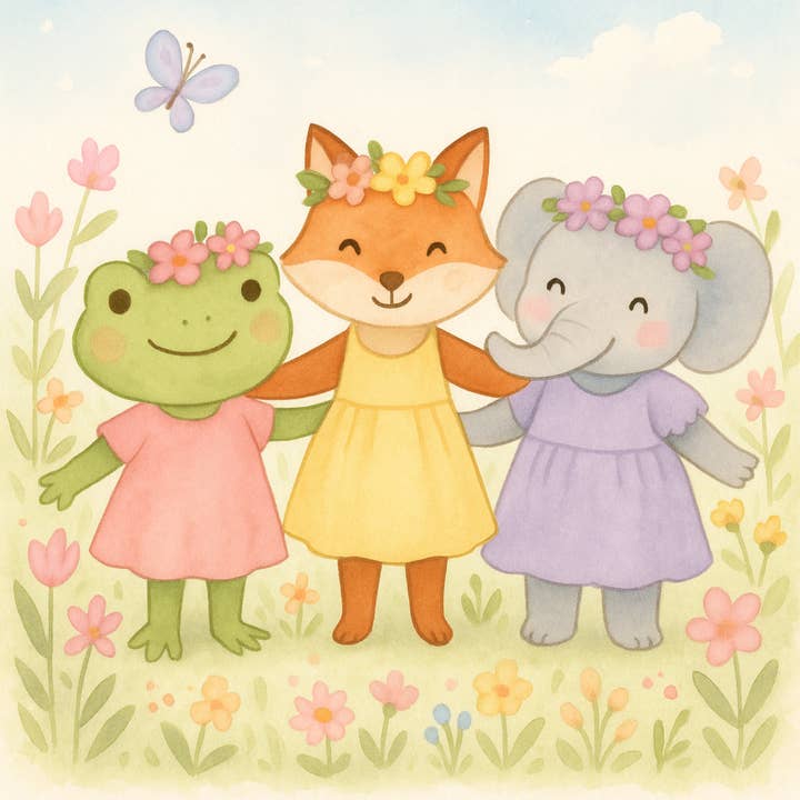 Tierfreunde Aufkleber – Frosch, Fuchs & Elefant in Kleidern | Süßer Vinyl-Aufkleber für Kinder, Freundschaftsgeschenke, Tagebücher & Wasserflaschen für den Großhandel von Wear Us Out