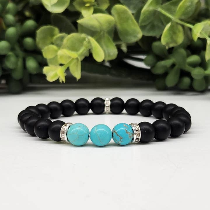 Turquoise & Black Matte Obsidian Bracelet 8mm Beads, 7.5"L and other Purchase wholesale matte beads. Free returns & net 60 terms on Faire trending on Faire.