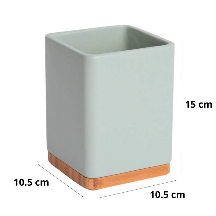 Kook Shop - Wholesale Utensil Holder - SQUARE bamboo base kitchen utensil holder - sage1