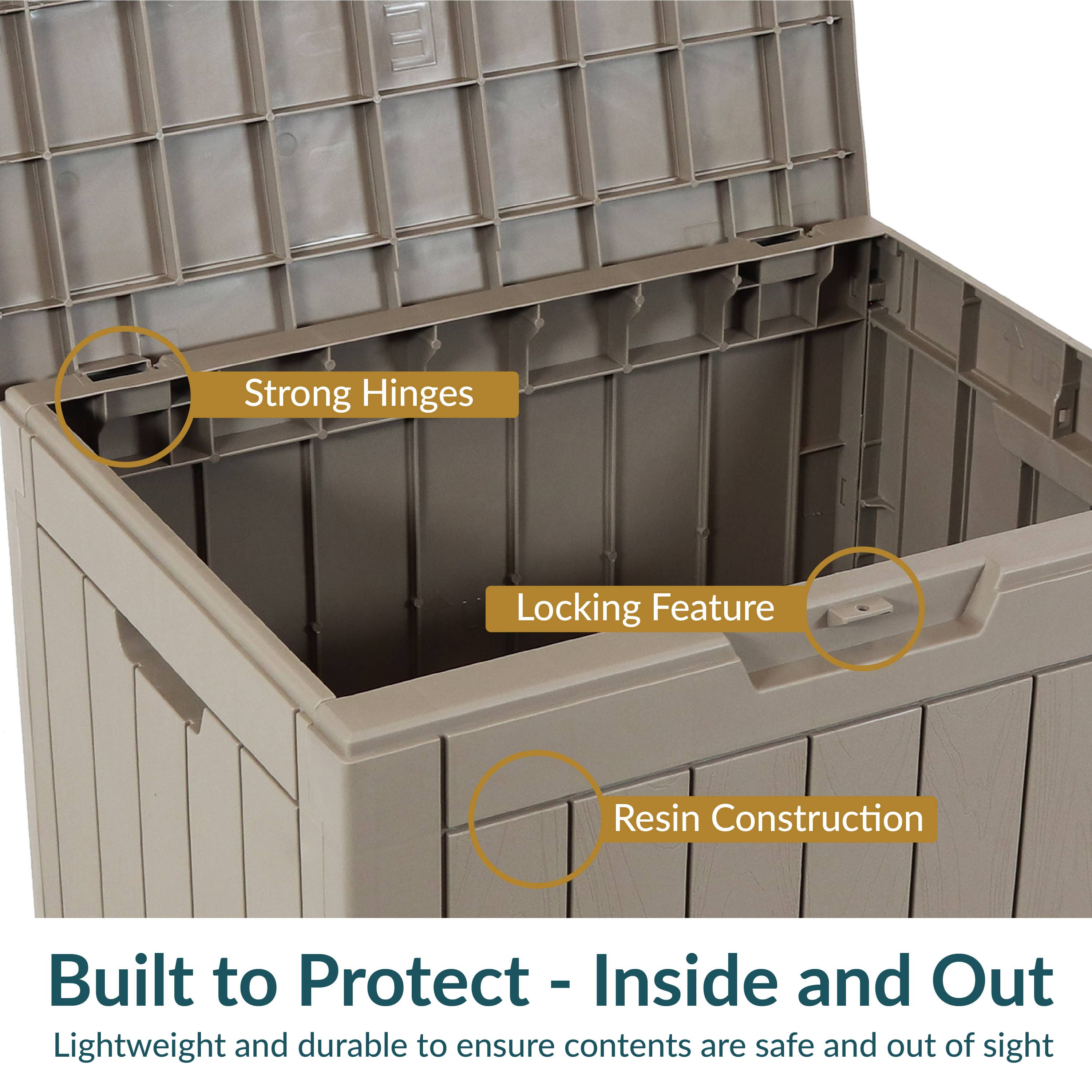 Sunnydaze Decor - Wholesale Outdoor Ornament/Decor - 32 gal Faux Wood Plastic Outdoor Storage Box - Driftwood3