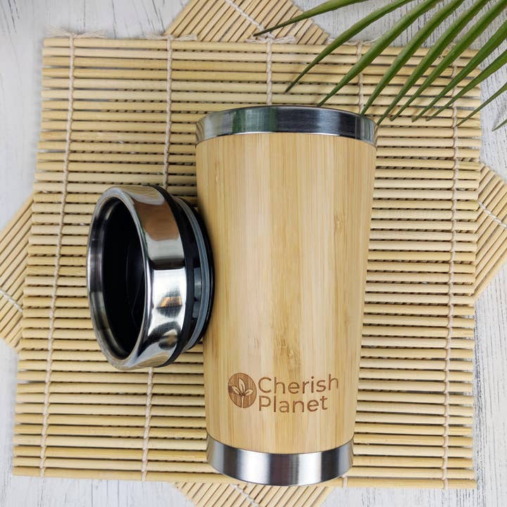 Cherish Planet - Venta al por mayor Vaso termo - Taza portátil de bambú para té y café, 400 ml3