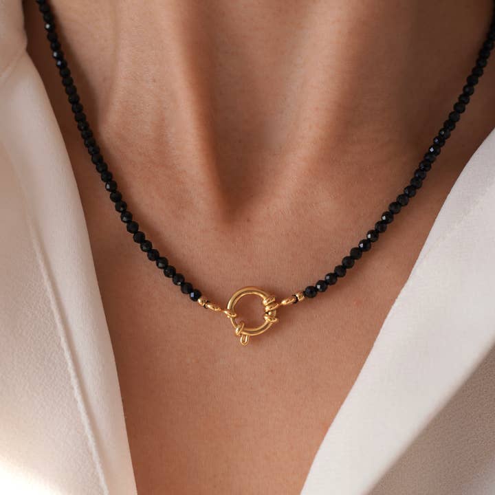 Victoire Collection - Wholesale Beaded/Pearl Necklace - Natural stone necklace, black onyx, steel2