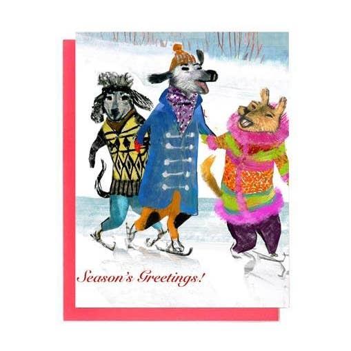 Artiphany - Wholesale Season's Greetings Card - Dogs Skating Greeting Card (Trifold)0