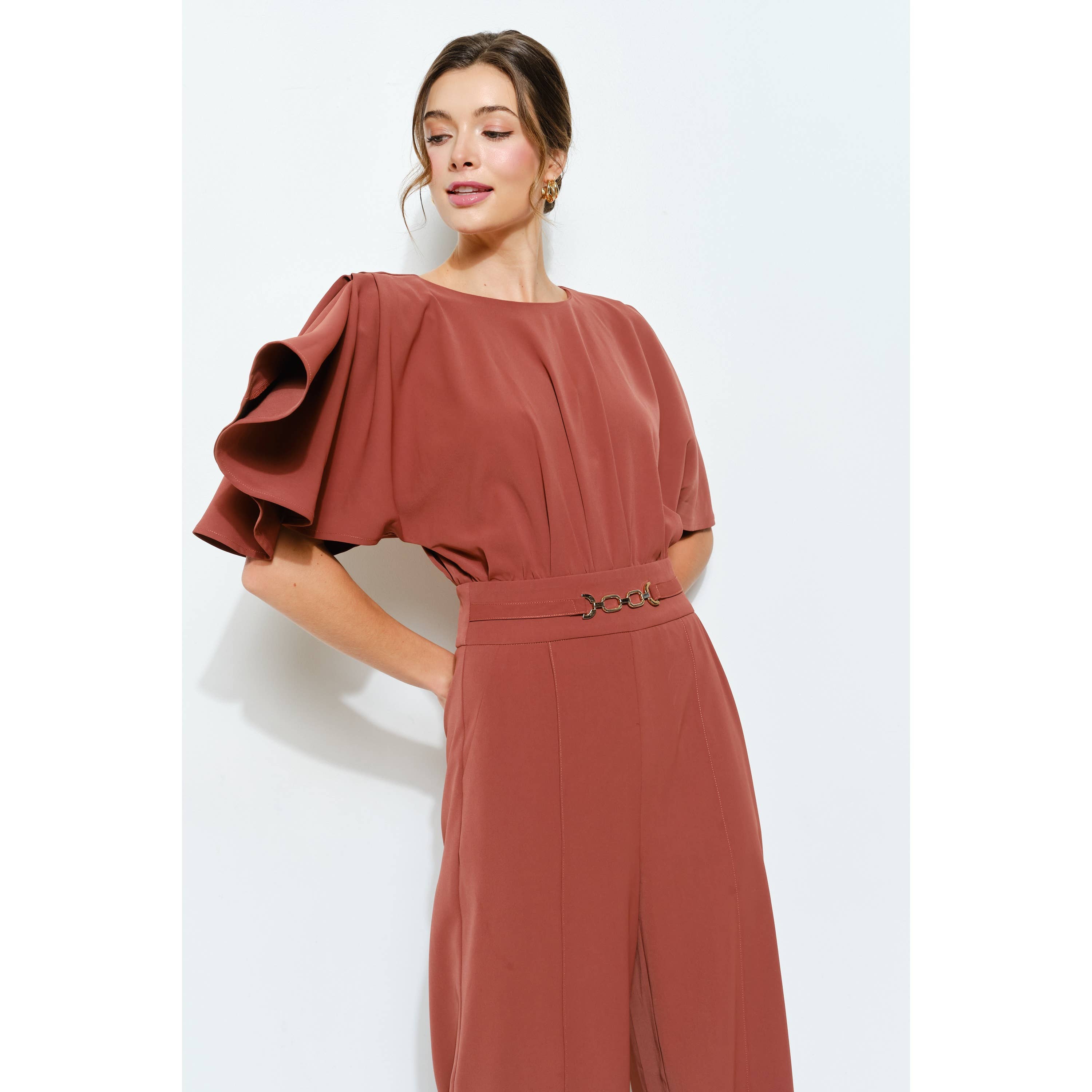 INA - Wholesale Romper - Women's - Flutter Kimino Sleeve Buckle Detail Wide Jumpsuit33