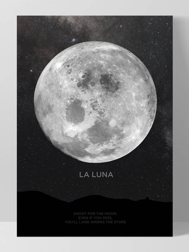 Moon La Luna Poster. Lunar Full Moon Art Print Black White for wholesale by PRINT AND PROPER