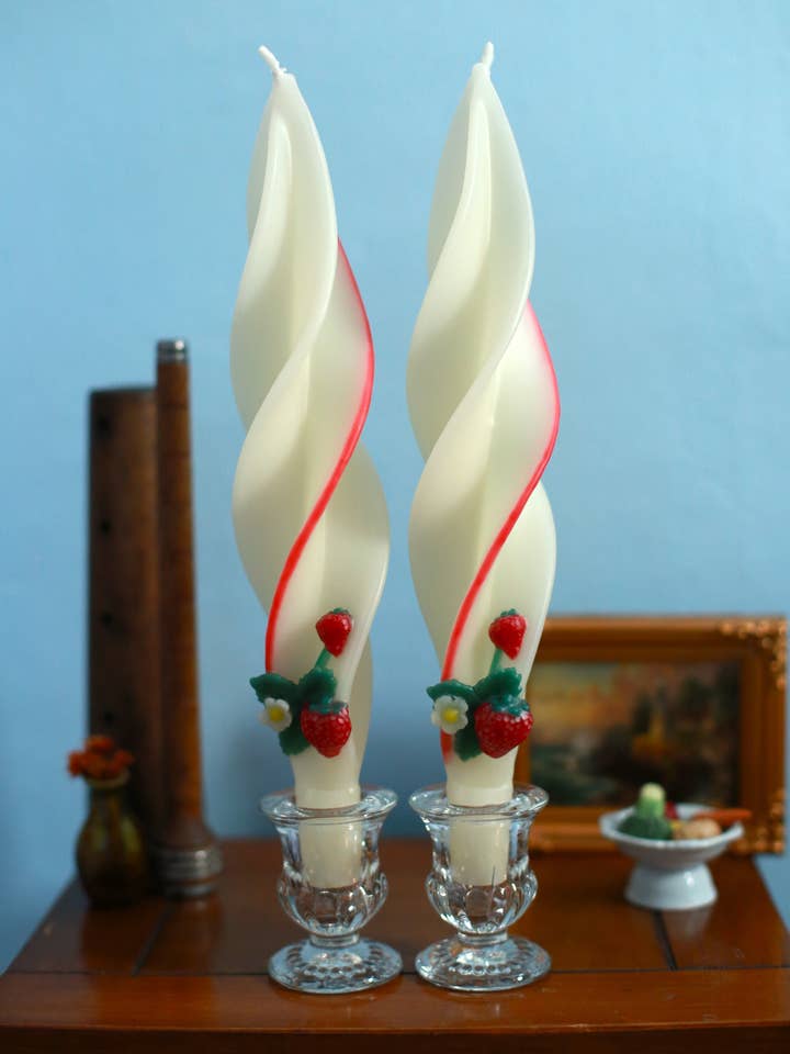 Strawberry Fields Silhouette Pair of Beeswax Candles for wholesale by Summerfield Candles