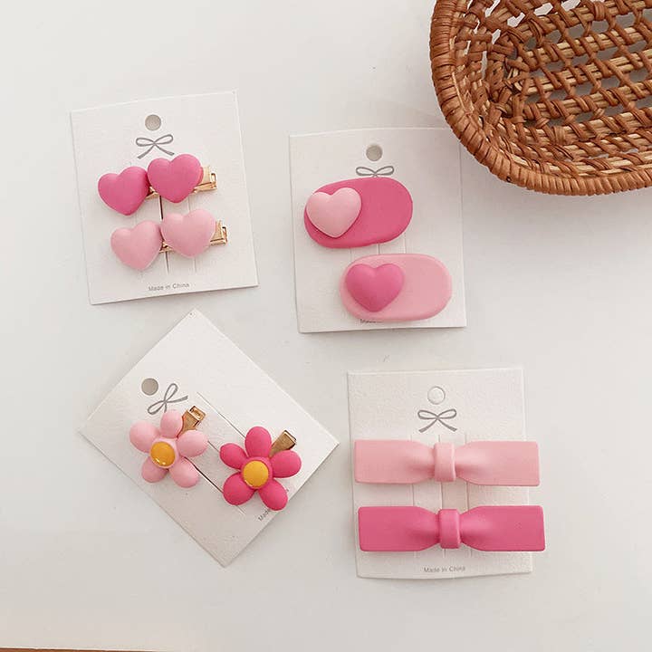 MyKids-USA® - Wholesale Hair Clip - Kids - Sweet Pink Collection: Versatile Heart Clip With Adorable Bo