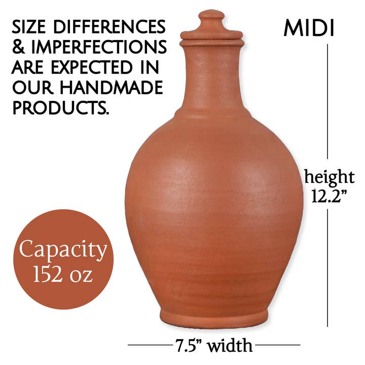 Hakan - Wholesale Pitcher - Hakan Terracotta Clay Pitcher with Lid, Handmade Jug 3 Sizes
