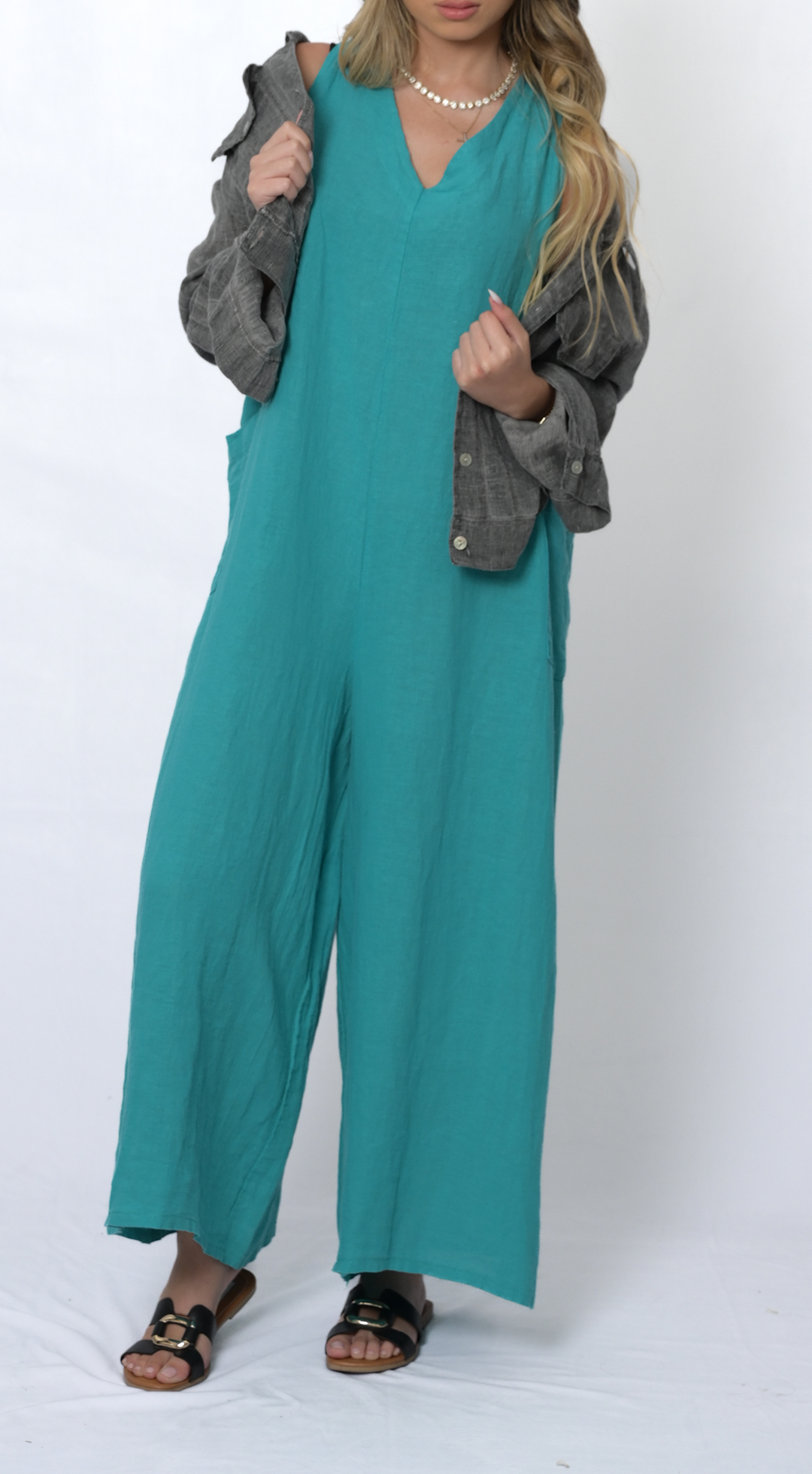 Merci Marie - Wholesale Jumpsuit - Women's - Linen Racer Back Jumper #1971212