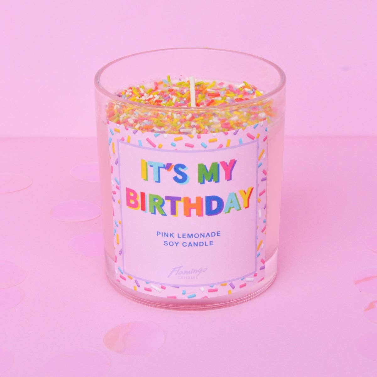 Flamingo Candles - Wholesale Jar/Filled Candle - Pink Lemonade It's My Birthday Sprinkle Candle