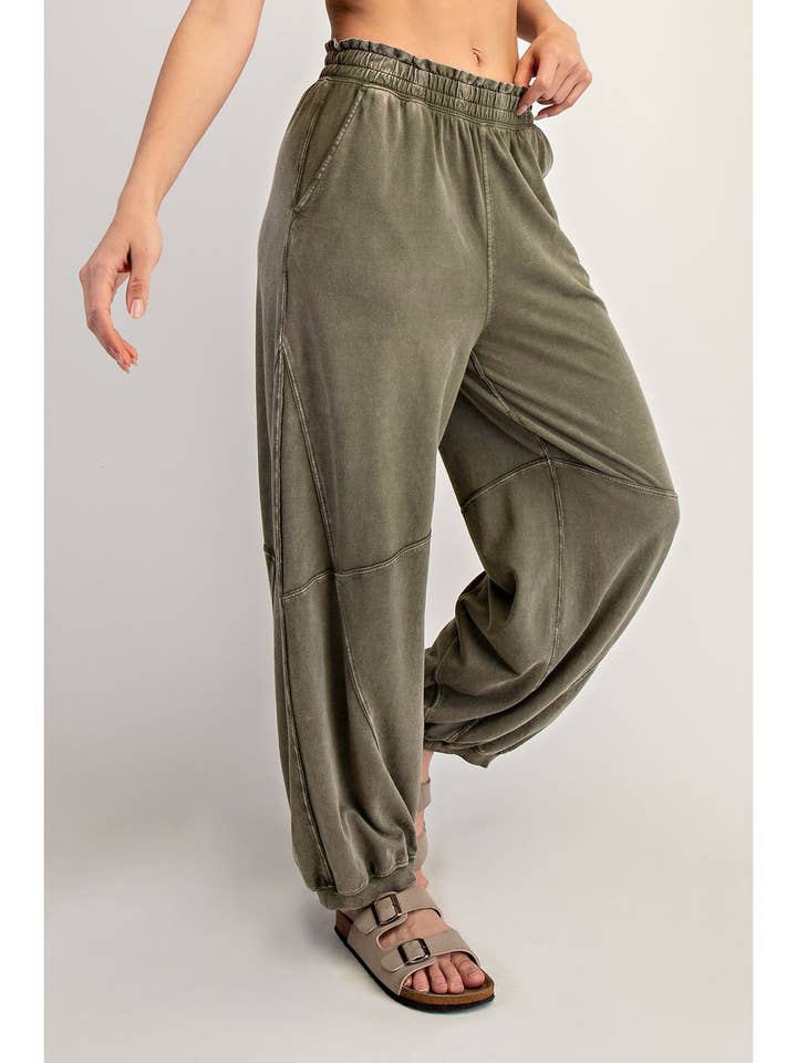 MINERAL WASHED TERRY BUTTER JOGGER PANTS for wholesale by Rae Mode