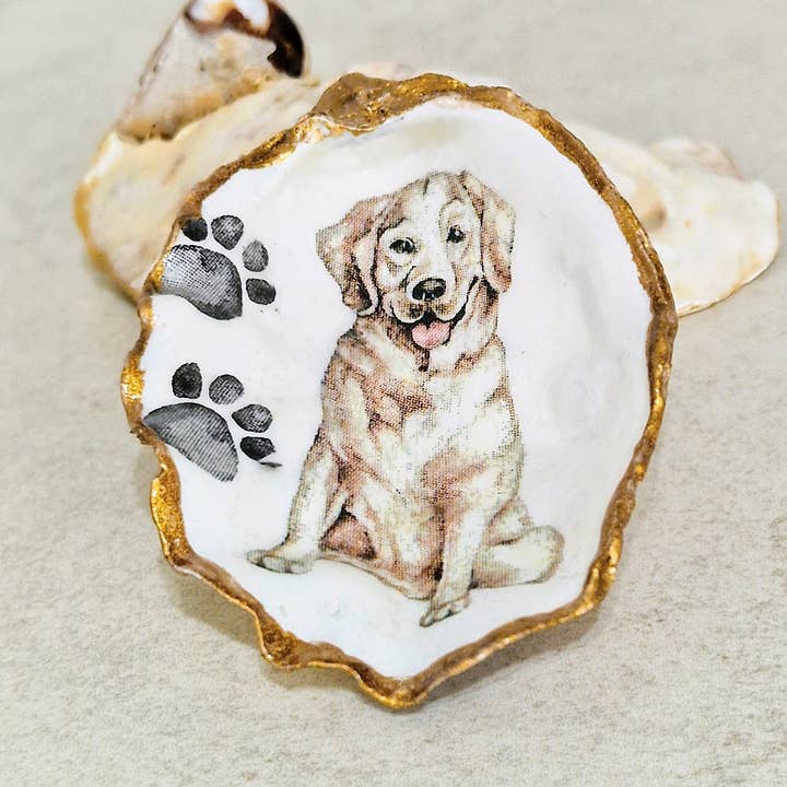 Golden Retriever Oyster Shell snuisterijschaaltje voor honden voor wholesale door Bee my Oyster