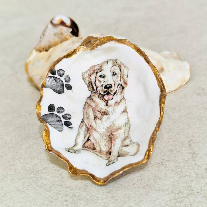 Bee my Oyster - Vente Plateaux à bijoux - Plat à babioles en forme d'huître pour chien Golden Retriever