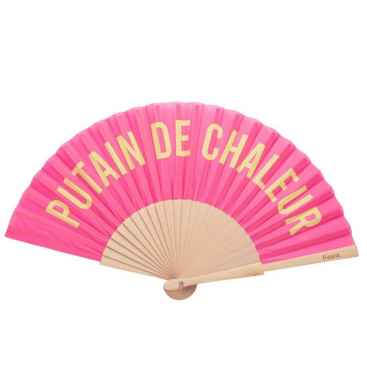 Les Vilaines Filles - Wholesale Handheld Folding Fan - Fushia and yellow P***** heat fan