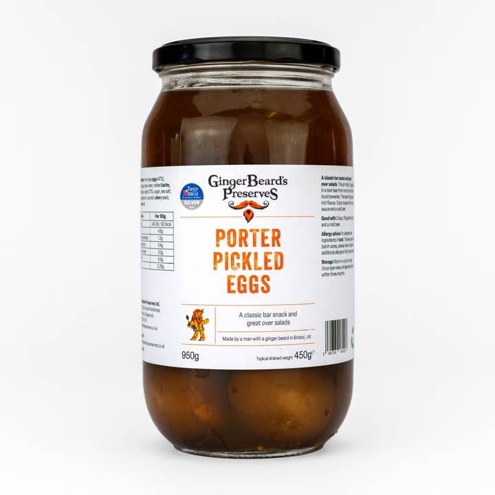 Porter Pickled Eggs for wholesale by GingerBeard's Preserves