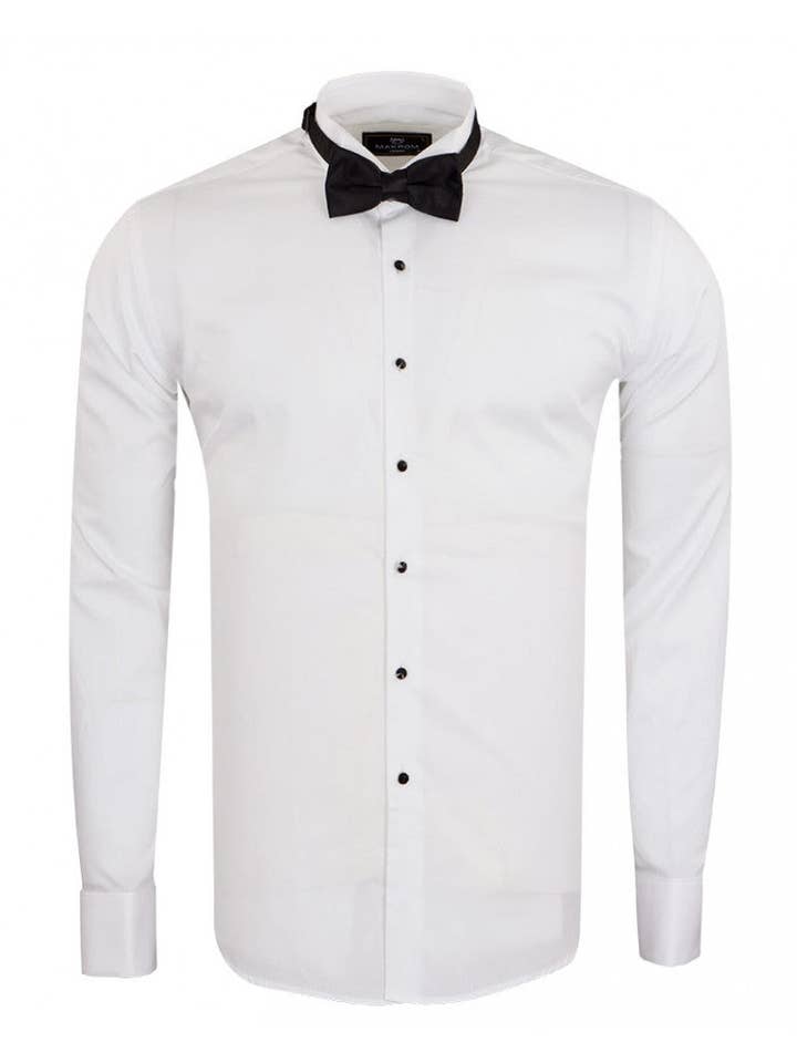 WHITE Classic Plain Wing Collar Men's Shirt for wholesale on Faire1