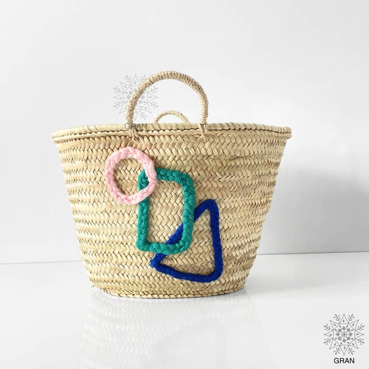 Gran Wholesale - Vente Sac de plage - Sacs en paille brodés personnalisés avec anses courtes, sac cabas2