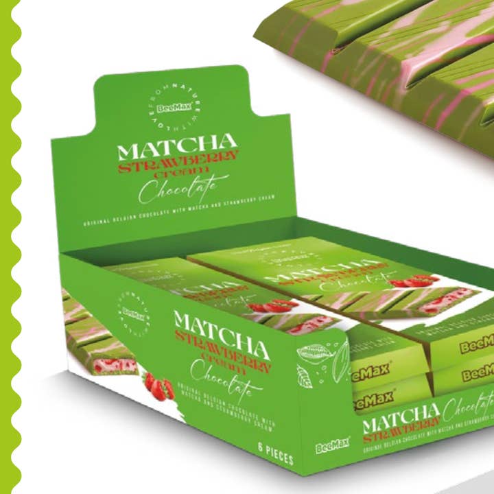 Beemax Matcha Chocolate Strawberry Cream Bar 3.36oz for wholesale by Beemax
