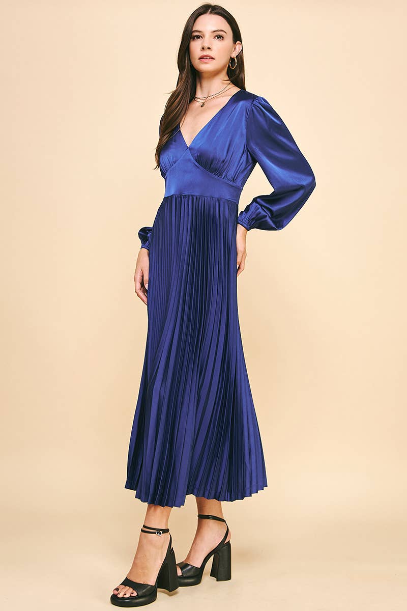 PINCH - Wholesale Dress - Women's - SATIN PLEATED MIDI DERSS - 5335D3