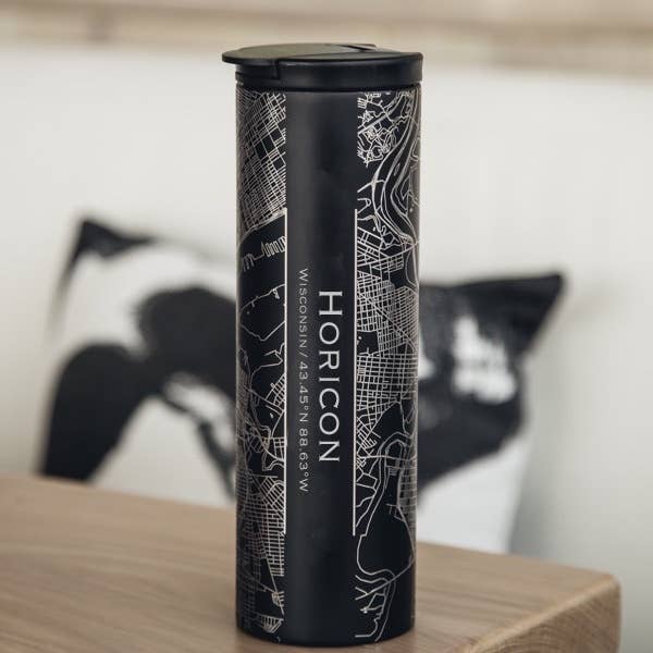 Horicon WI Map Tumbler in Matte Black for wholesale by JACE.design