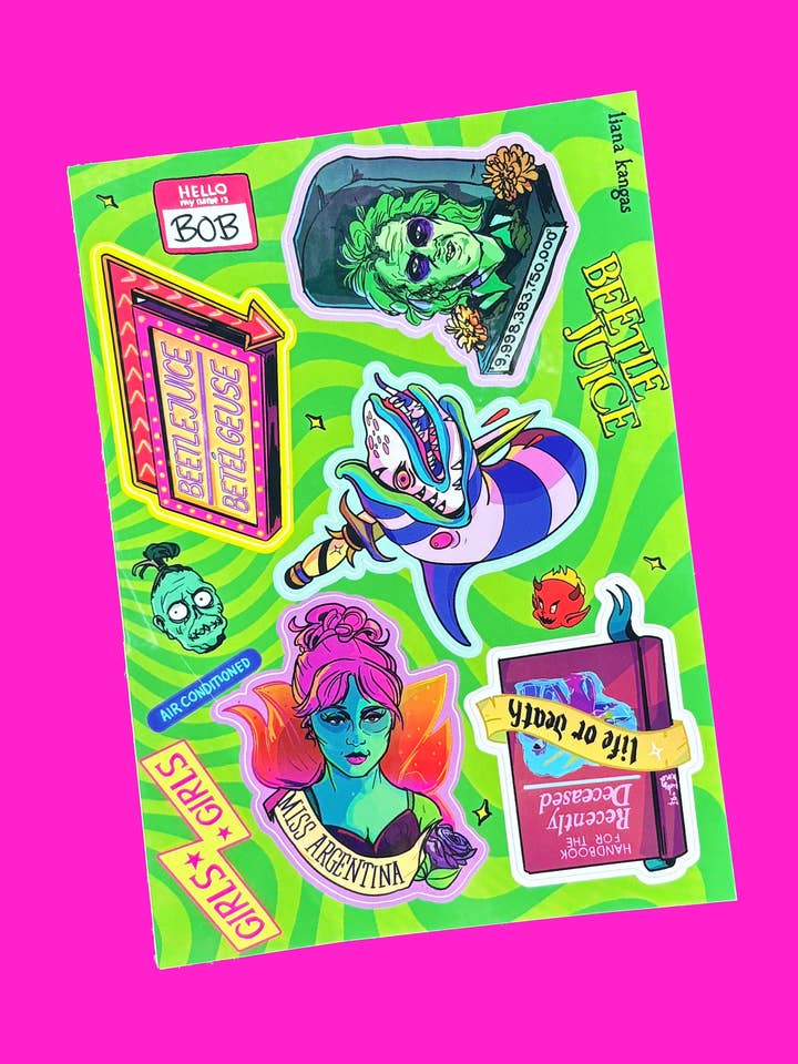Beetlejuice Sticker Sheet for wholesale by Liana Kangas