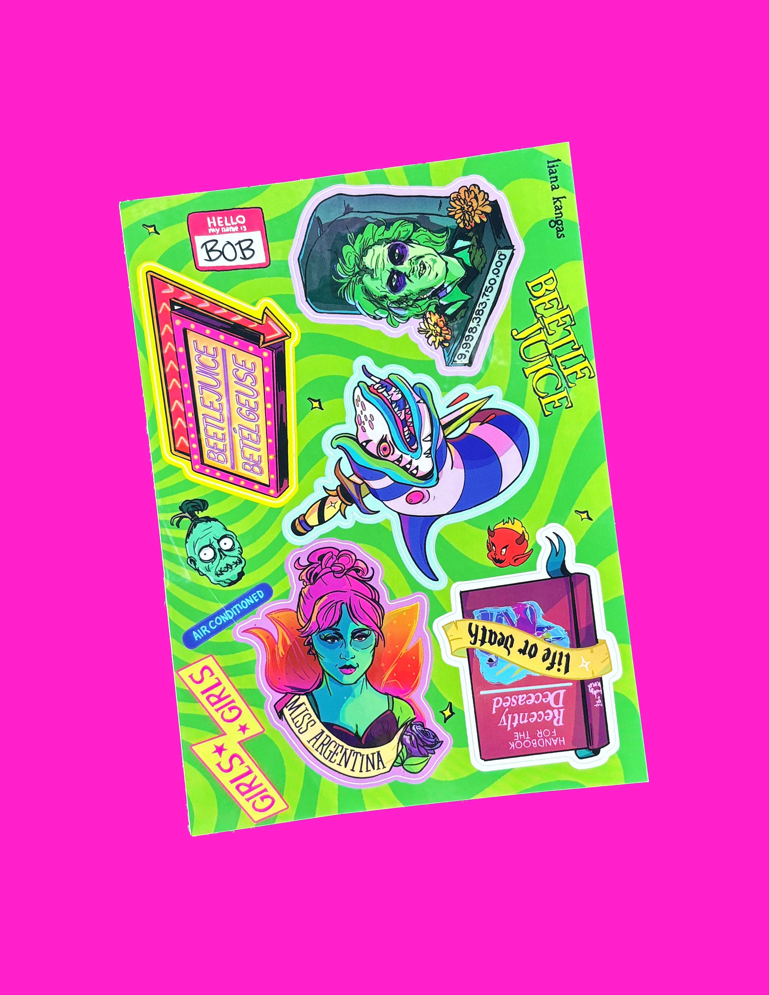 Beetlejuice Sticker Sheet for wholesale by Liana Kangas