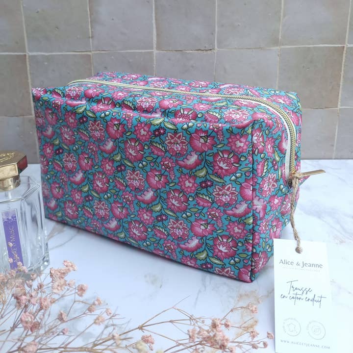 Maxi two-tone basket pouch Léa/Jade for wholesale by Alice et Jeanne