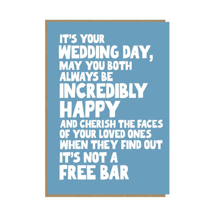 Free Bar - Funny Wedding Card 5x7" for wholesale by Pickled Prints