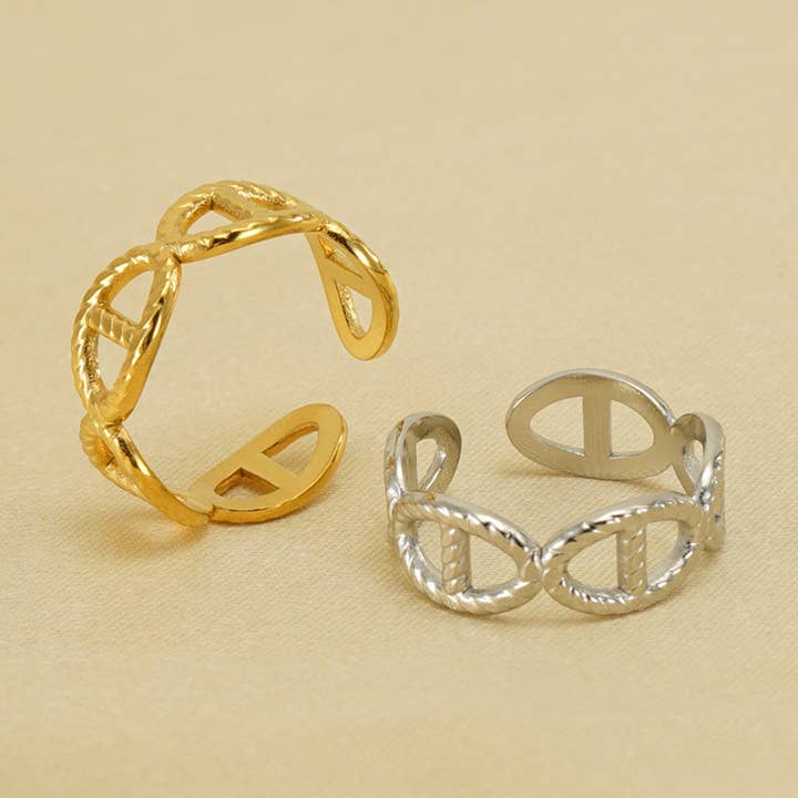 Lily Clothing - Wholesale Band/Stacked Ring - TITANIUM CUTOUT ADJUSTABLE STAINLESS STEEL RING2