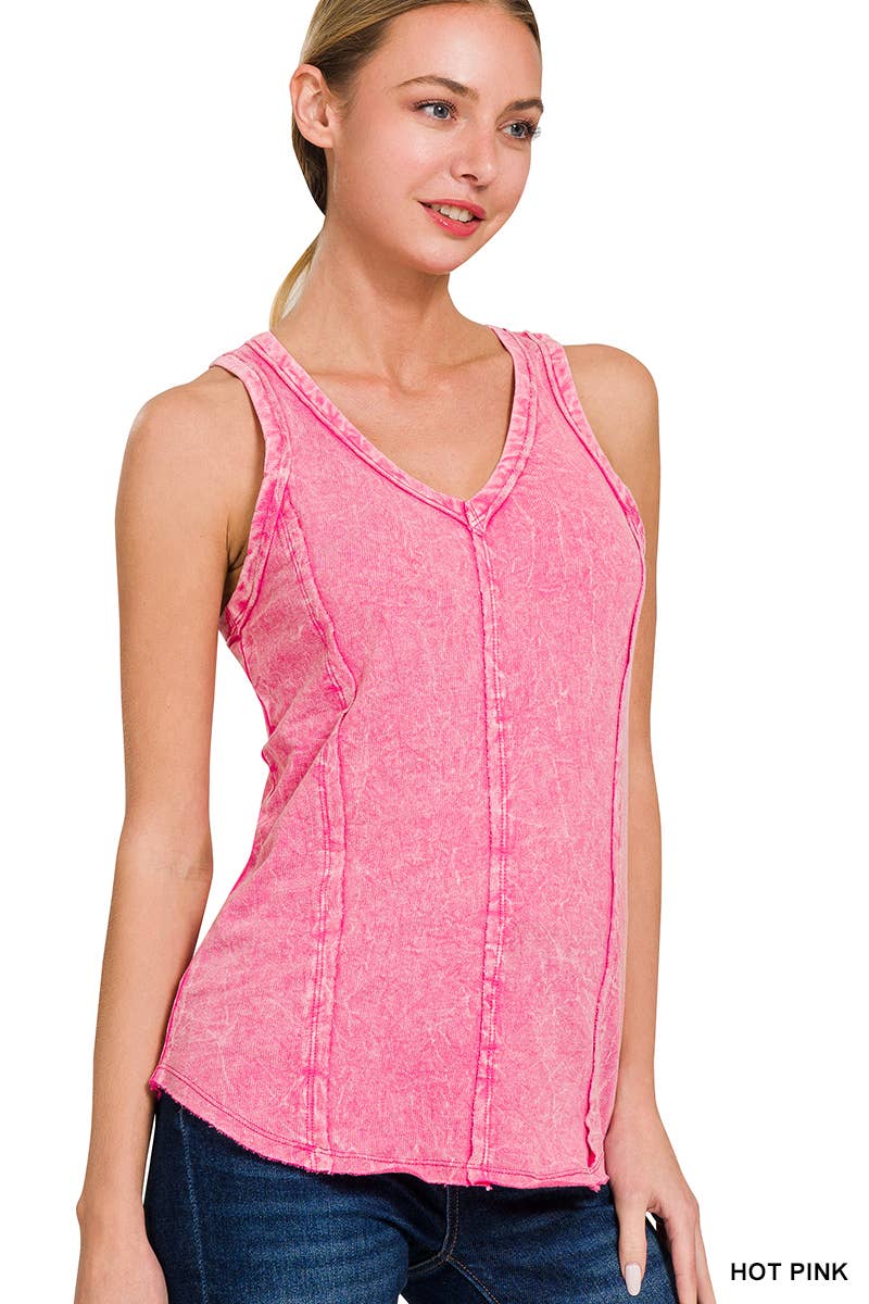 42POPS - Wholesale Tank Top - Women's - `.FRENCH TERRY CRINKLE WASHED RAW EDGE V-NECK SLEEVEL13