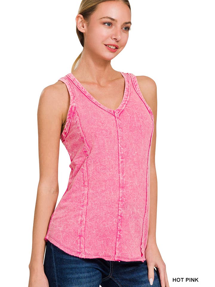 42POPS - Wholesale Tank Top - Women's - `.FRENCH TERRY CRINKLE WASHED RAW EDGE V-NECK SLEEVEL13