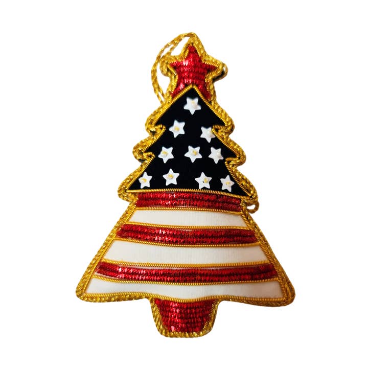 Patriotic USA Flag Tree Ornament, Red White Blue Tree for wholesale by BoutiqueByMariam