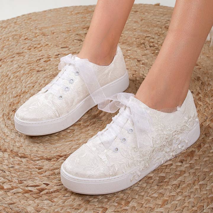 Elise - Ivory Lace Wedding Sneakers for wholesale on Faire